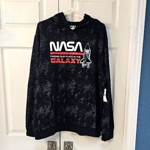NWT Hybrid Men's NASA Space Shuttle Blueprint Fleece Hoodie 2XL Black